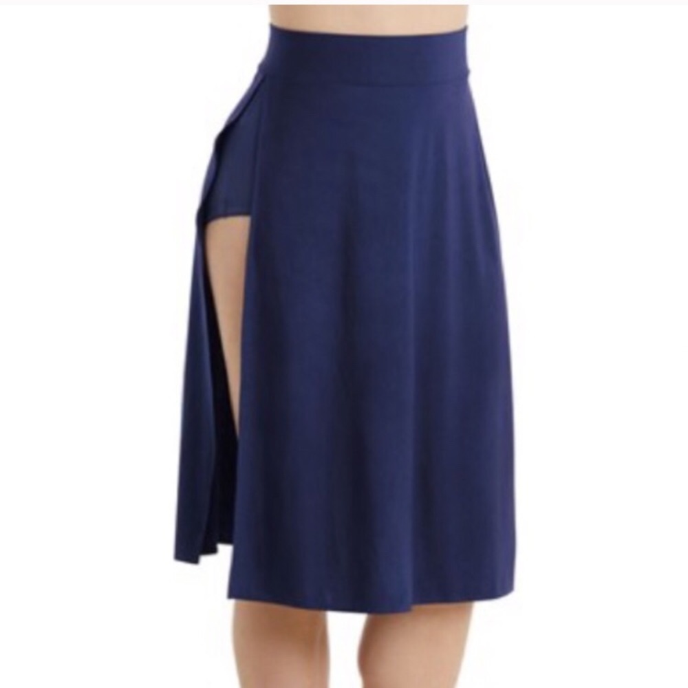 Blue skirt with cut outs on both sides